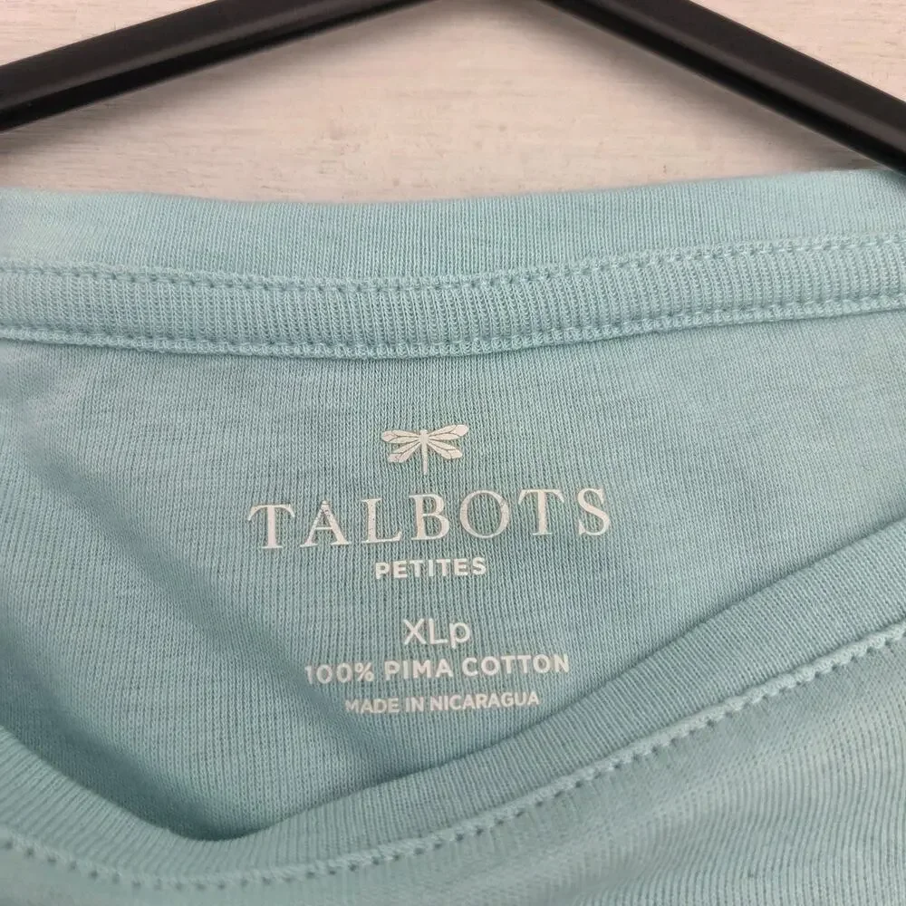 Talbots Womens Size XL Petite Blue 3/4 Sleeve Round Neck Top Pima Cotton